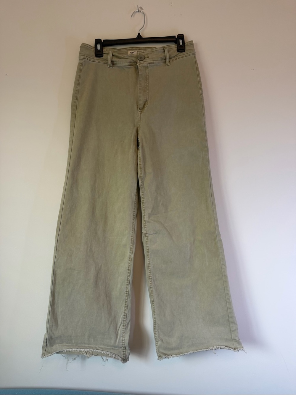 Oat New York Wide-Leg Flare Jeans in Light Olive Green